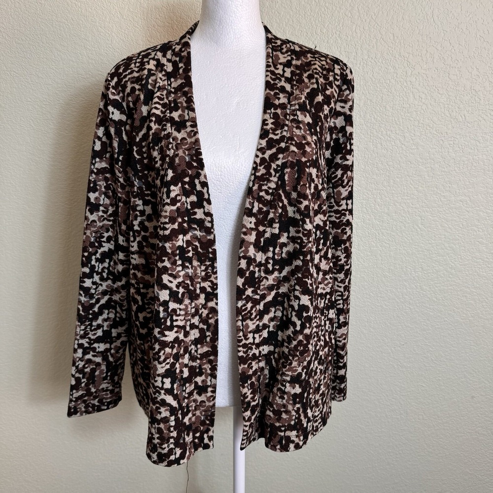LIZ BAKER Petite Women's Sweater‎ Cardigan PM Open Front Tan / Brown